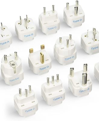 Ceptics Travel Adapter with Types A-M Plugs, Travel Plug Adapter Set Compatible with Power Sockets in All Continents, Compact World International Plug Adaptor Kit, Set of 12,GP-12PK